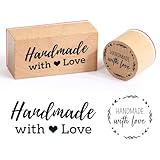 BETESSIN 2Pcs Stempel Holz Handmade with Love Holzstempel Rund Rechteck Handmade Motivstempel Holz Stempelset für Kartenherstellung Geschenkanhänger Scrapbooking