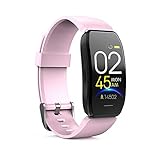 Flisdtry C114 Smartwatch-Armband, Schlafüberwachung, wasserdicht, Smart-Band, Bluetooth, Herzfrequenz-Tracker, Fitness-Armband für iOS, Android, Rosa