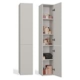 CDF Bad-Hochschrank NEL II | Farbe: Kaschmir (beige) | Modernes Badregal | Stauraumschrank | Geräumige Einlegeböden | Türen | Einfache Montage | Stilvolle Griffe