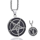 Csafyrt 26 Zoll Edelstahlkette für Männer Männer Edelstahl Anhänger Halskette Seal of Satan Sigil of Lucifer beide Seiten Baphomet