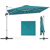 COSTWAY Sonnenschirm rechteckig 300 x 300 cm, großer Ampelschirm mit Kurbel, Gartenschirm neigbar, 360° drehbar, Terrassenschirm, Marktschirm für Garten, Terrasse, Balkon (Blau)