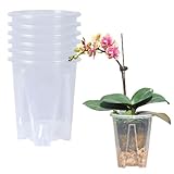 TSLBW 6 Stück Klare Orchideentöpfe Transparente Kunststoff Orchideen Pflanztöpfe mit Drainageloch 14cm Atmungsaktiver Geschlitzter Blumentopf für Indoor Outdoor Garden Balkon (14cm)