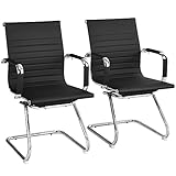 GIANTEX Freischwinger Stühle 2er Set, Besucherstuhl Konferenzstuhl Ergonomisch mit Armlehnen, Bürostühle robuster Metallrahmen bis 120 kg belastbar, Moderne Empfangsstühle aus Kunstleder, Schwarz
