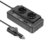 200 W Auto-Spannungswandler, Wechselrichter, DC 12 V auf AC 230 V, mit 2 Steckdosen und 3 USB-Anschlüssen, Schnelllade-Autoladegerät mit Zigarettenanzünderstecker für Geschäftsreisen und Urlaub