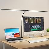 OUTON LED Schreibtischlampe 85,5 CM Doppelkopf – 1600LM Helligkeit, Touchsteuerung, Stufenlos Dimmbar, 5 Farbtemperaturen, Timer & Speicher, Augenschutz Klemmbar Lampe für Büro & Homeoffice, Schwarz