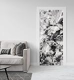 MyMaxxi - Tür bekleben mit Türtapete Selbstklebend 90x200 Rosenblätter - Türfolie mit Premium Glanzeffekt - Türaufkleber metallic Silberfolie - Türposter Türklebefolie Pflanzen Blume schwarz weiß