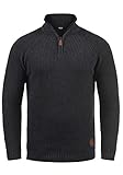 Solid SDXenox Herren Strickpullover Troyer Grobstrick Pullover mit Stehkragen 100% Baumwolle Regular fit, Größe:XL, Farbe:Dark Grey Melange (8288)