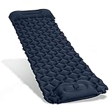 Grassman Isomatte Luftmatratze Selbstaufblasend Ultralight mit Kissen, Isomatte Outdoor Faltbare Air Mattress aufblasbare Wasserdichte für Wandern Camping und Outdoor kleines Packmaß Blau mit Fußpumpe