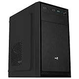 AeroCool CS104, MicroATX-PC-Gehäuse, Gebürstetes Aluminium, 12cm-Lüfter, Schwarz, kompaktes