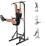 ISE Klimmzugstange Freistehend Kraftturm Multifunktional, Power Tower Dip Station Kraftstation für zuhause Klimmzugstation mit Liegestützgriffe für pull up und dip, Max.120 KG