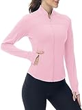 YSENTO Damen Sportjacke Laufjacke Funktionsjacke Wanderjacke Leicht Langarm Yoga Gym Sport Oberteil Atmungsaktive mit Daumenloch(Rosa,S)