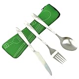 Amosfun 3 Stk Edelstahlbesteck Reisebesteckset essgeschirr outdoor Green