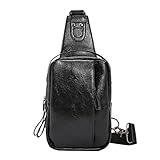 Flisdtry Herren PU Leder Brusttasche Casual Fashion Herren Tasche Schultertasche Sport Umhängetasche, Schwarz , One Size