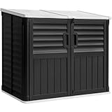 Devoko Resin Outdoor Storage Shed, 34 Cu Ft Outdoor Storage Cabinet Without Shelf, Waterproof, Double Locks, Resin Storage for Trash Can, Garden Tools, Pool Supplies (Black)