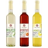 HÖLLINGER Bio Cocktailsirup Set, Mojito Limette-Minze, Aperitivo Bitter Orange, Limoncello Zitrone, Alkoholfrei, 3x500ml Glasflaschen, 1:9 Mischverhältnis
