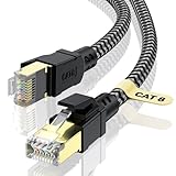 CABNEER Cat 8 Ethernet Kabel 5M, 40Gbps Netzwerkkabel Hochgeschwindigkeits 2000MHz S/FTP Ethernet Kabel, POE Gigabit RJ45 Nylon Geflochtener LAN Kabel, Patchkabel für PS5/4 Router Modem TV