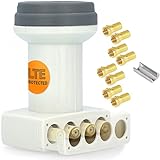 GSS Helios Quattro LNB - nur für Multischalter Multiswitch Satelliten - UV Wetterschutz Full HD 3D 4K Quattro LNB - 5G LTE Filter, UHD TV Quattro LNB + Aufdrehhilfe & 8X F-Stecker vergoldet