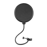 Popschutz, Mikrofon Popschutz Mic Windschutz Pop Filter für Mikrofon, Mit 360° Flexiblem Schwanenhals und Stabilisierungsarm - 6 Zoll