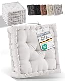 Beautissu 2er Set Bodenkissen Sitzkissen 50x50 cm - Dickes Matratzenkissen 10cm - 100% Baumwolle Stuhlkissen Indoor & Outdoor Sitzkissen Boden Tragegriff extra Dicke Sitzauflagen Natur - Mila