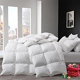 DAICO Weiße Gänsefeder-Daunendecke Queen-Size-Größe für alle Jahreszeiten – 100 % Baumwollbezug für Doppelbett/Queen-Size-Bett 228,6 x 228,6 cm – Queen-Size-Bettbezug mit 4 Ecklaschen