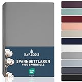 BARBONS Spannbettlaken 140x200cm - 100% Baumwolle Spannbetttuch Oeko-TEX Zertifiziert Bettlaken Jersey Bettwaren und Bettbezug für Boxspringbett und Dicke Matratzen bis 27 cm - Hellgrau 140 x 200