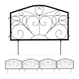 Relaxdays Beetzaun, 4-teilige Beetumrandung für Garten, Steckzaun Eisen, antik, Ornamente, HxB: 33 x 225 cm, schwarz
