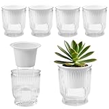 VGECEE 4er Selbstbewässerungstopf 12cm Transparent Blumentöpfe Selbstbewässernd Kräutertopf Blumentopf Pflanzentopf mit Bewässerungssystem Basilikum Topf Blumenkübel mit Baumwollseil für Balkon