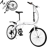 HOARLICN 20 Zoll Klappfahrrad, Faltrad 6-Gang-Klapprad Erwachsene Klappfahrrad Doppel-V-Bremse Faltrad Höhenverstellbares Klapprad für Männer und Frauen, Weiß