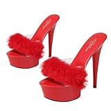 VALICLUD 1 Paar Superhohe Absätze Hausschuhe Schwarze Sandalen zum Binden Frauen Sandaletten Woman Sandals Flauschige Vamp-Sommersandale Mädchen Sommer hochhackige Schuhe Innen: Leder rot