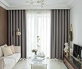 Dsnyu Küchenvorhang Vintage, Schiebegardinen Polyester Grau Volltonfarbe Vorhänge für Schlafzimmer Wohnzimmer 2er Set 137x214cm BxH