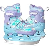 Nattork verstellbare Kinder Eisrutschen - 4 Größe Schneeflocken Spitze-Up Skates mit warmem Plüsch Futter, Triple Sicherheit Knöchel Unterstützung, Edelstahl Klingen, Blau S (27-31 EU)