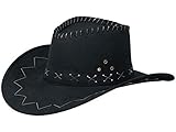 Alsino Premium Cowboyhut in schwarz für Erwachsene Damen Herren - Cowboy Karneval Karnevalskostüm, Faschingskostüm - Lederoptik Onesize