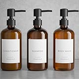 Stylischer Shampoo- und Spülungsspender, Set mit 3 Stück, Moderne 600 ml Duschseife, PET-Flaschen mit Pumpe und Etiketten, einfach zu befüllende Duschwaschspender für EIN sofortiges