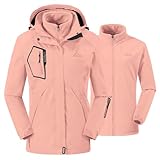 donhobo Damen Jacken 3-in-1 Fleece Gefüttert Winterjacke Winddicht Warm Verdickte Softshelljacke Wasserdicht Outdoor Wanderjacke Funktionsjacke Pink XXL