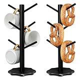 GOMETY 2 Stück Brezelständer Holz, Tassenständer Holz Brezelhalter in Baumform Stabil Tassenhalter 6-armig Becherhalter Verdickter Basis Höhe 35cm Wurststände Dekoration für Restaurant Café Bar Küche