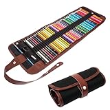 Cerioll 72 Löcher Verpackungshalter, Federmappe, Leder-Rolltasche für Stifte, Bleistift Wrap Kasten, Leinwand Pencil Wrap, Tragbar Tasche Federmappe für Künstler, Schule, Büro (ohne Bleistifte)