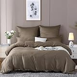 SOULFUL Kühlend Bettwäsche 155x220 Baumwolle, Mako Satin Bettwäsche-Sets mit Reißverschluss, Zertifiziert Oeko-TEX, Enthält 1 Bettbezug 155x220 und 1 Kissenbezug 80x80, Mocha