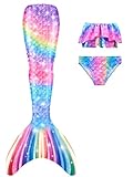 NAITOKE Meerjungfrauenschwanz mit Bikini für Mädchen,3pcohne Monoflosse,XSXSK,110