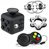 Yeefunjoy 4 Stück Fidget Toys Set, Anti-Stress Würfel Spielzeug, Fidget Pad Controller, Six Roller Chain & Key Flippy Chain, Anti Stress Spielzeug für Erwachsene und Kinder (Schwarz)