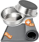 Pawz&Pawz Hundenapf Edelstahl (2X 1750ml) XL Set + Napfunterlage Hund & Katze | Hochwertige Futterstation Set 2X Futternapf, Fressnapf für Hunde | Futtermatte aus Silikon (60x40cm) mit Rand
