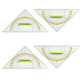 ROMINVIC Geodreieck,4 Stück Geodreieck Grundschule mit Griff,Geodreieck Klein Groß 14cm Transparent Flexibel zum Kreise Zeichnen, Geeignet für Studenten Büro Designer Malerei
