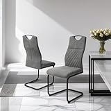 JIEXI Esszimmerstühle 2er Set Esszimmerstuhl Schwingstuhl Freischwinger, 150 kg Belastbar (Grau, 2 Stühle)