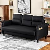 3 Sitzer Sofa, Moderne Faux Leder Sofa Couch Polstersofa Settee Große Sofas für Wohnzimmer, Gästezimmer, Schlafzimmer, Büro (Schwarz)