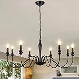 ASHUAQI Kronleuchter Schwarz 8 Flammig Kronleuchter Vintage, Klassische Kerze Pendelleuchte Esstisch, Deckenlampe Wohnzimmer Hängend mit E14 Fassung, Hängelampe für Wohnzimmer Schlafzimmer Küche Flur