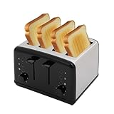 MEELRYD 4 Scheiben-Toaster, Langschlitztoaster mit Auftau-/Aufwärm-/Schnellstoppfunktion, 6 Bräunungsstufen, herausnehmbares Krümelfach, für Haushalten, Bäckereien, Frühstücksrestaurants, Schwarz