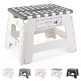 HOUSE DAY 22cm Tritthocker Klappbar - Faltbarer Hocker Kinder Klappstuhl Hocker Klappbar Kinder Hocker Klappbar, Klapphocker Faltbar Falthocker Faltbarer Hocker Tritthocker Kinder Fußhocker(Grau&Weiß)