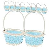 CRILSTYLEO 10 Stück Rattan Einkaufskorb Körbe Leer Picknick Miniatur Kinderkorb Geflochtener Korb Rosa Korb Winziger Korb Mini Korb Kleiner Korb Mit Griff Blauer Kunststoff