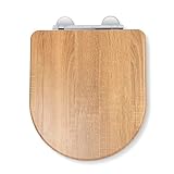 Croydex Levico WC Sitz mit Absenkautomatik aus Holz – Flexi-Fix Einfache Montage - Schnellverschluss für einfache Reinigung – Antibakterieller toilettendeckel - wc sitz d form (Eiche)