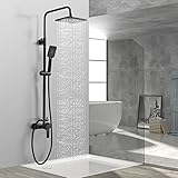 Coleniny Schwarzes Duschset mit Mischbatterie | Verstellbare Duschsäule | Regenduschkopf 21x21cm | Handbrause und 150cm Schlauch | Perfektes Regendusche Duschsystem Duschset für Ihr Badezimmer