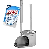 FORASTO 2-in-1-WC-Kolben und Bürsten-Set, verlängerter Griff, Toilettenschüssel-Bürste, Kolben-Set, Badezimmer-Reinigungswerkzeuge, WC-Bürstenkolben, Reinigungsbürste, Dunkelgrau